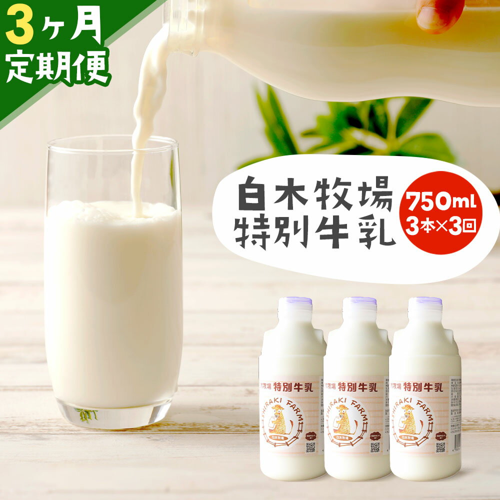 【ふるさと納税】【3ヶ月定期便】数量限定 白木牧場 特別牛乳 750ml×3本×3回 無殺菌 低温殺菌牛乳 ジャージー牛乳 牛乳 ミルク 福岡県産 九州産 冷蔵...