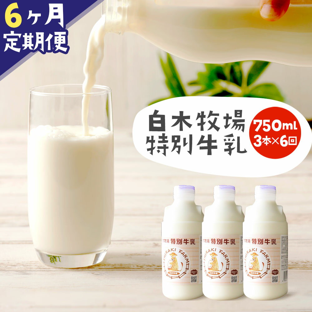 【ふるさと納税】【6ヶ月定期便】数量限定 白木牧場 特別牛乳 750ml×3本×6回 無殺菌 低温殺菌牛乳 ジャージー牛乳 牛乳 ミルク 福岡県産 九州産 冷蔵...