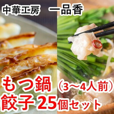 【ふるさと納税】もつ鍋（3～4人前）・餃子25個セット＜一品