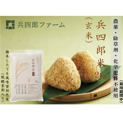 【ふるさと納税】【栽培期間中 農薬・化学肥料不使用】兵四郎米 2kg（玄米）　【玄米・お米】のサムネイル