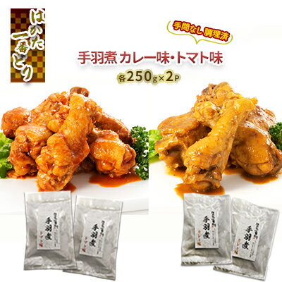 調理済 手間なし 簡単 手羽煮 はかた一番どり カレー トマト味 各250g×2 セット [ お肉 鶏肉 加工食品 惣菜 レトルト スパイシー うまみ たっぷり 常温 2年 保存 やわらかい ]