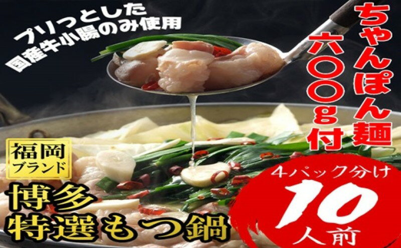 【ふるさと納税】もつ鍋 福岡ブランド 博多特選もつ鍋(プリプリの国産牛小腸のみ使用 10人前・醤油味)