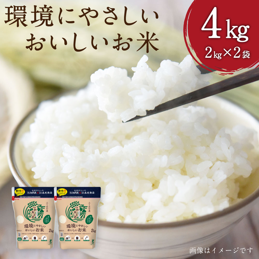 1位! 口コミ数「0件」評価「0」環境にやさしいおいしいお米 2kg×2袋 計4kg 福岡産 白米 米 つやおとめ ルフラン 福岡県 みやま市 送料無料