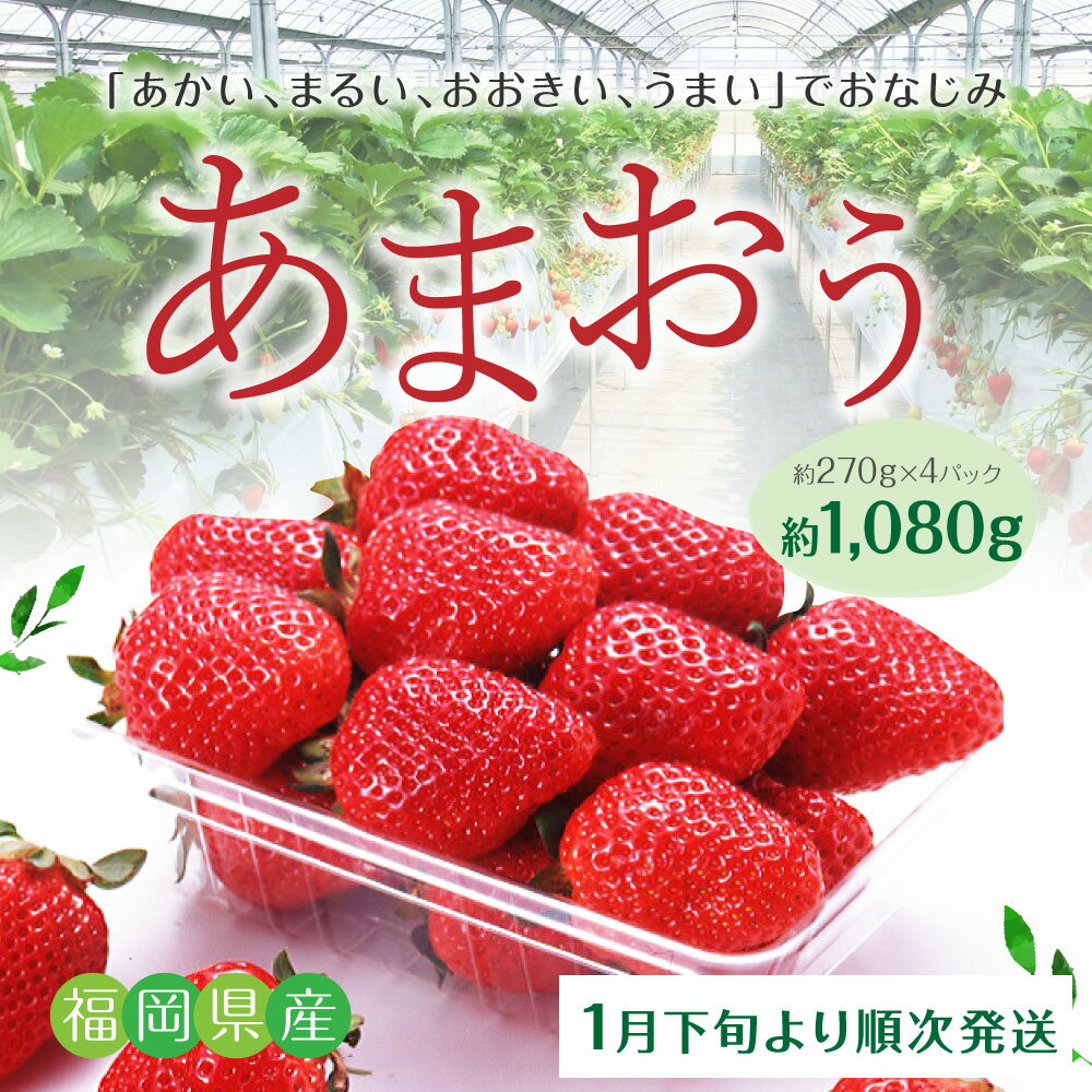 【ふるさと納税】≪2023年1月下旬以降順次発送≫ あまおう 約270g×4パック 計約1,080g イチゴ いちご 苺 果物 くだもの フルーツ 1kg以上 福岡県産 九州 予約 送料無料