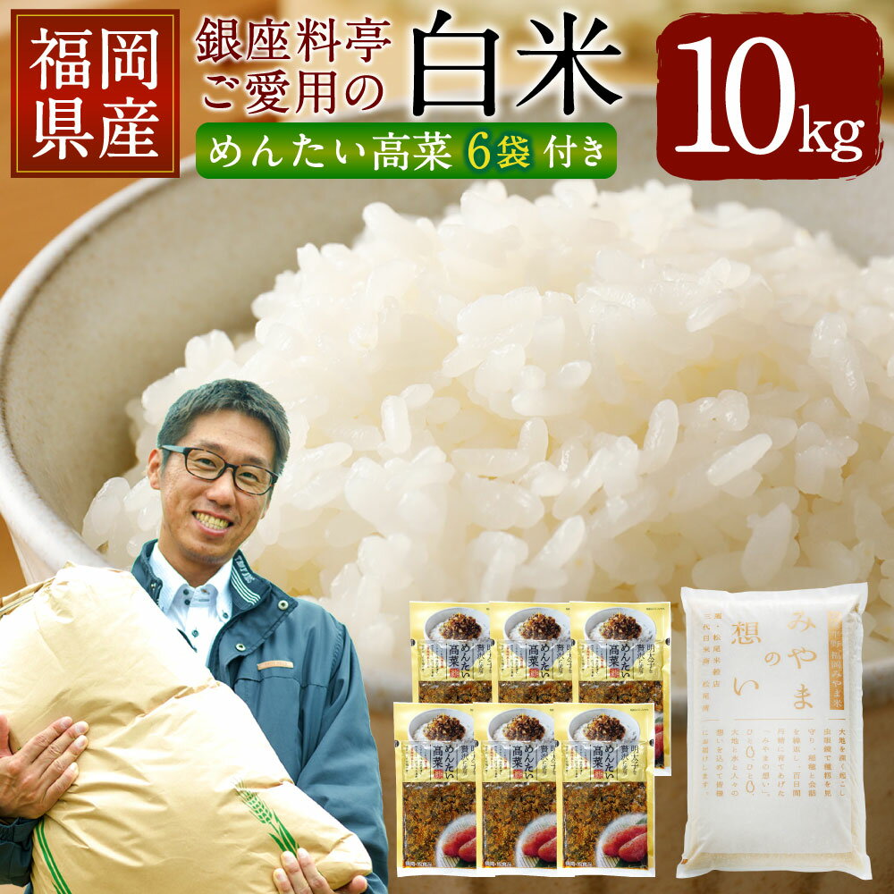 【ふるさと納税】【銀座料亭ご愛用の白米】10kg 博多明太高菜漬け 6袋 セット 福岡県産 ご飯 白米 米 精米 美味しい 九州 おむすび 和食 高級 送料無料 令和5年産