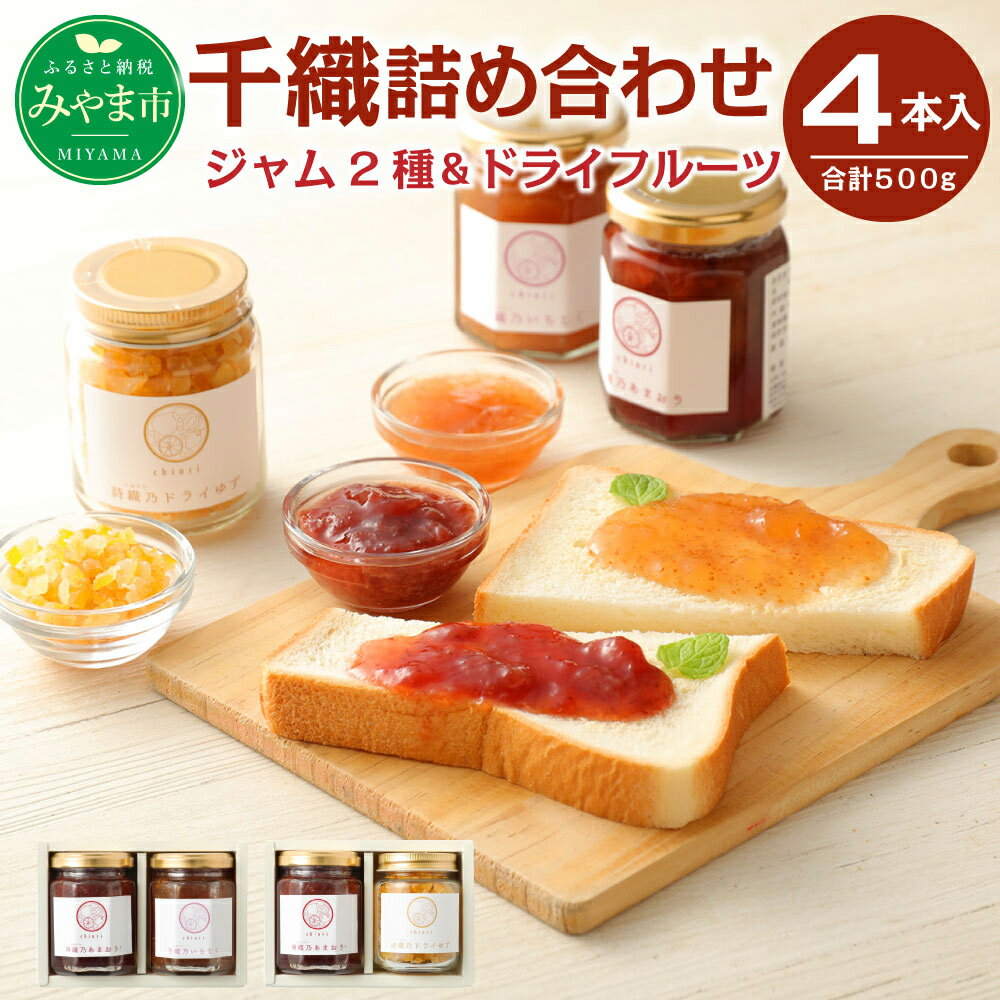 【ふるさと納税】A97 千織 chiori 2本入り×2セット ジャム 140g×3本 ドライフルーツ 80g×1本 計4本 500g 詰め合わせ あまおう いちじく ドライゆず 瓶 果物 福岡県産 送料無料