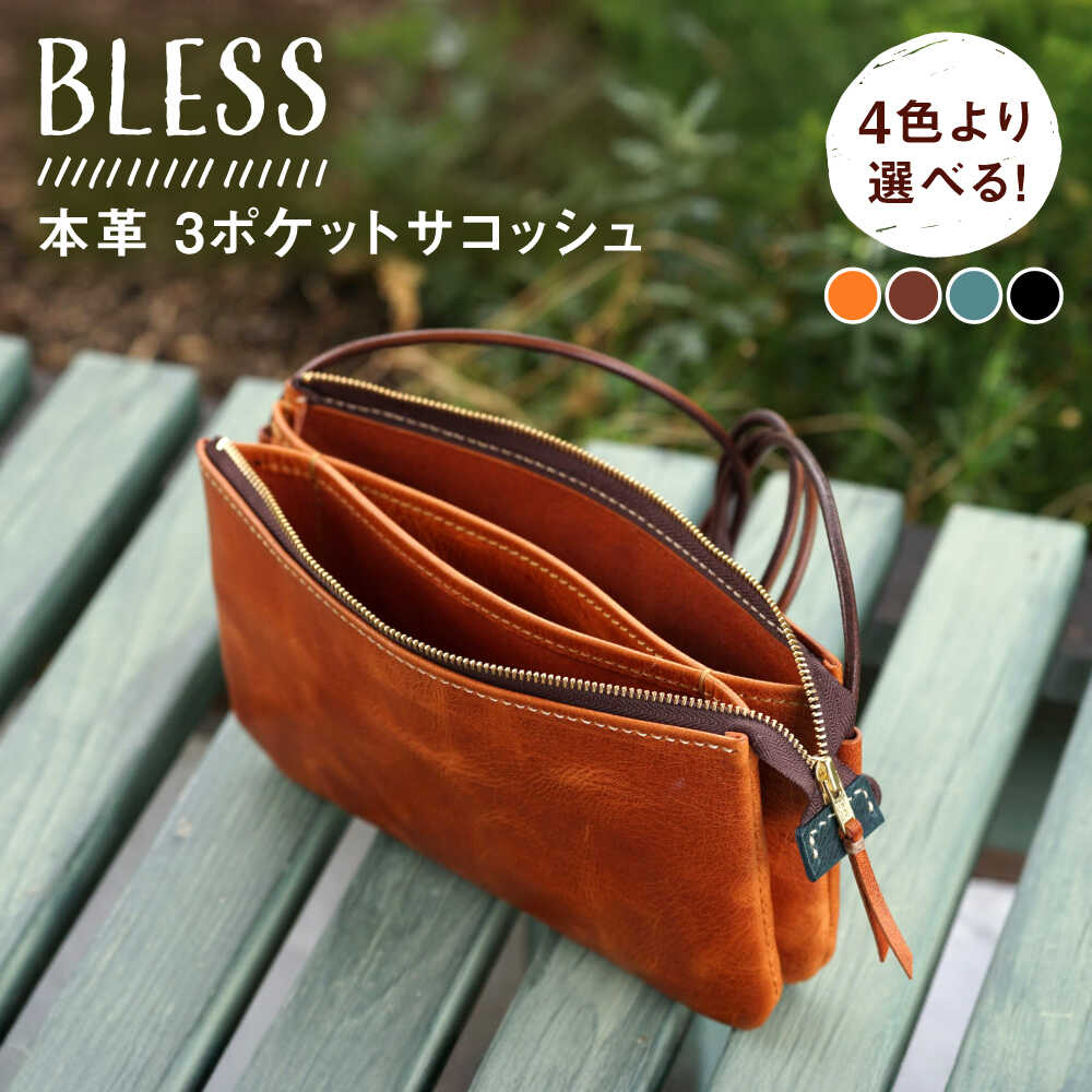 [経年変化を楽しむ]本革 3ポケット サコッシュ 革小物 革バッグ 糸島市 / BLESS[AAA034] 96000円 9万6千円