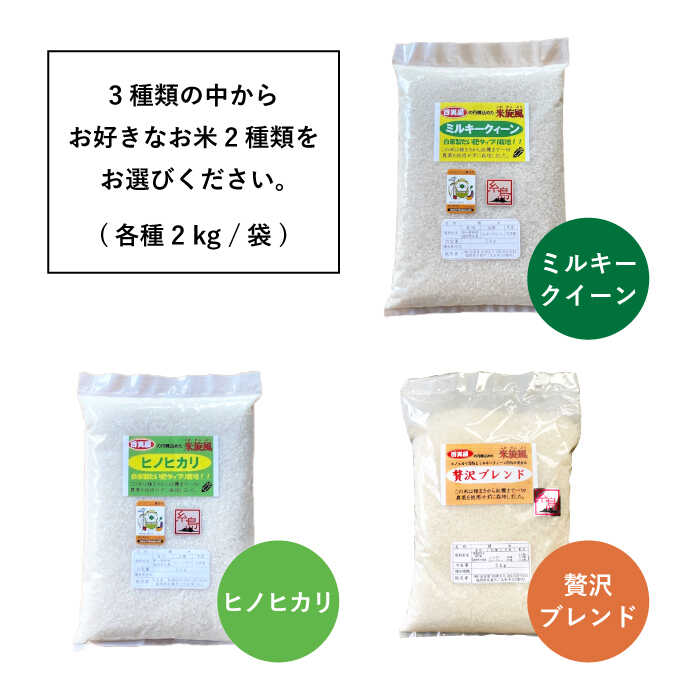 【ふるさと納税】米旋風 選べるお米2種セット（2kg×2）［ミルキークイーン(新米)・ヒノヒカリ・贅沢ブレンド］《百笑屋》 ABF010