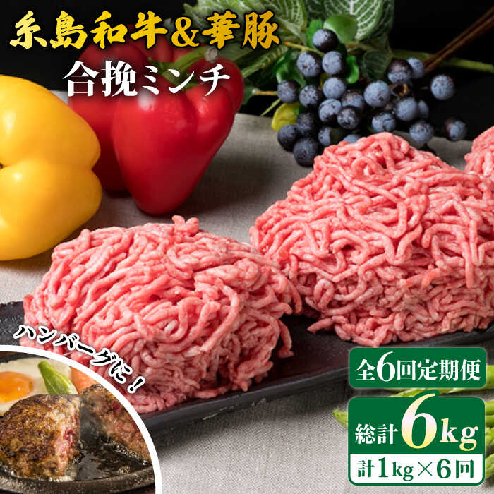 [全6回定期便]糸島和牛 糸島豚 合挽ミンチ 500g×2p 計1kg 糸島ミートデリ工房 [ACA258] 58000円