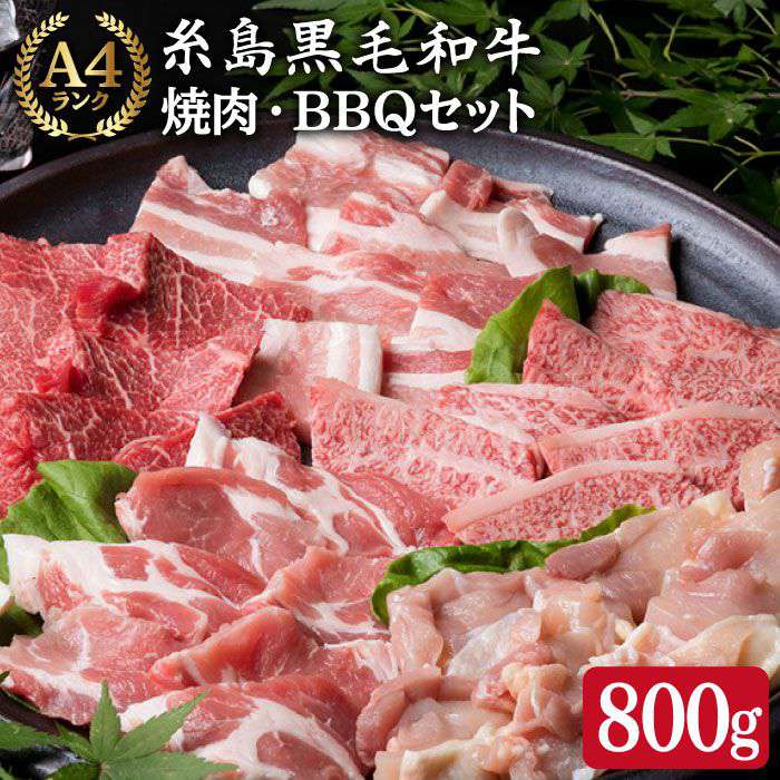 焼肉 バーベキュー セット 計800g 牛モモ 牛バラ 豚バラ 豚肩ロース 鶏もも肉 A4ランク 糸島黒毛和牛 糸島華豚 博多華味鳥[糸島ミートデリ工房] [ACA010] 18000円