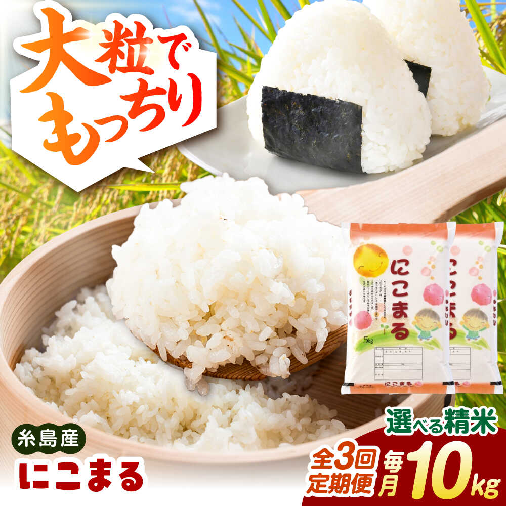 [全3回定期便][精米方法が選べる!]にこまる 10kg(5kg×2袋) 糸島市 / 玄米・精米専門店 新飼宗一郎商店[ADE026] 白米 玄米 常温7万2千円72000円