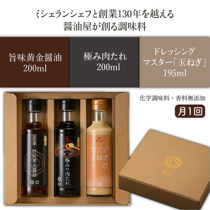 【ふるさと納税】【全3回定期便】【万能日和】ファミリー 調味料 セット 約200ml×3種×3回 （ タマネギ ドレッシング / 極み 肉たれ / 旨味黄金 醤油 ）《糸島》【明徳庵】 [AFI015] 35000円 常温