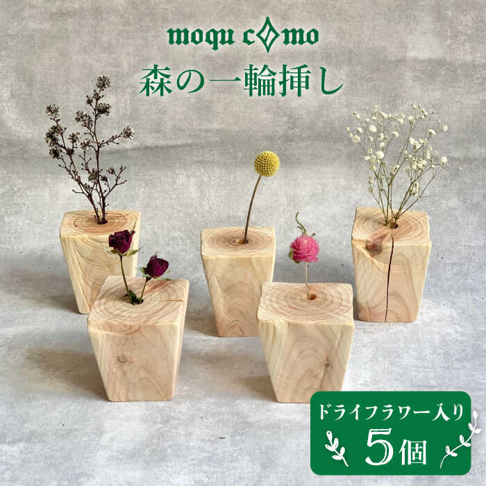 ≪森の一輪挿し ≫クインテット(ドライフラワー入り5個セット)[糸島][木工房 moqu c0mo] [AHF004] 23000円