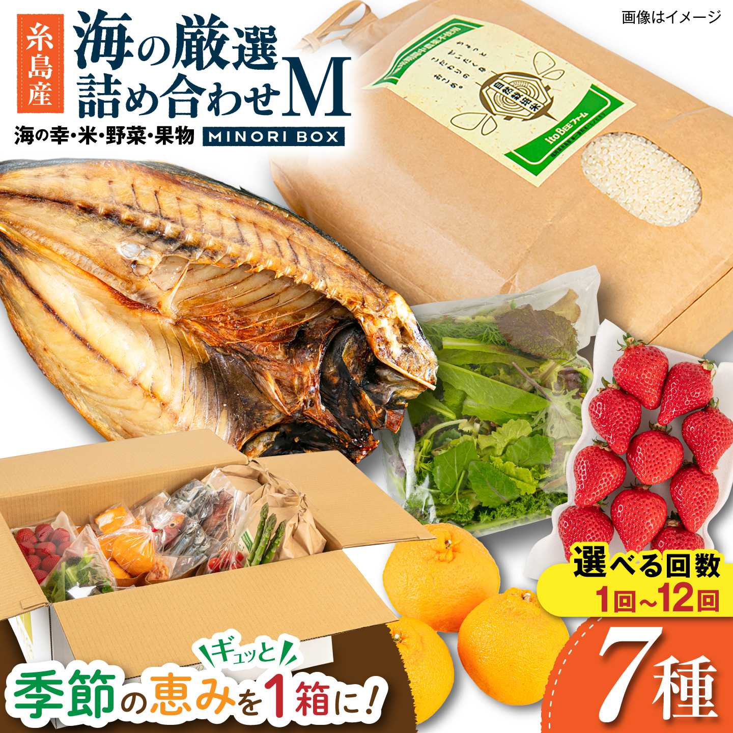 糸島産 魚 米 野菜 果物 厳選詰め合わせ MINORI BOX Mサイズ 糸島市 / emma.Inc / 米 魚 野菜 果物 詰め合わせ[AOP005] お届け回数選べる セット 旬30000円 3万円