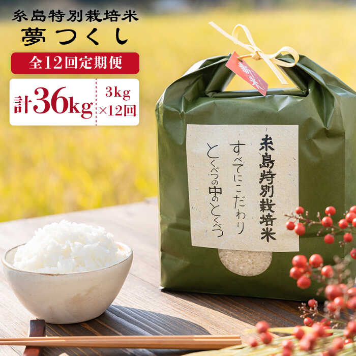 [全12回定期便]糸島特別栽培米 夢つくし3kg[糸島][itoshimacco[(株)やました]] [ARJ024] 107000円 常温