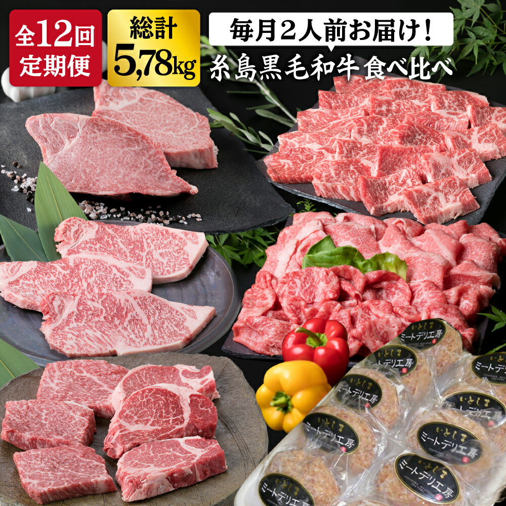 【ふるさと納税】【全12回 定期便 】 糸島 黒毛和牛 食べ比べ 合計5.78kg ヒレ ランプ カルビ バラ サ...