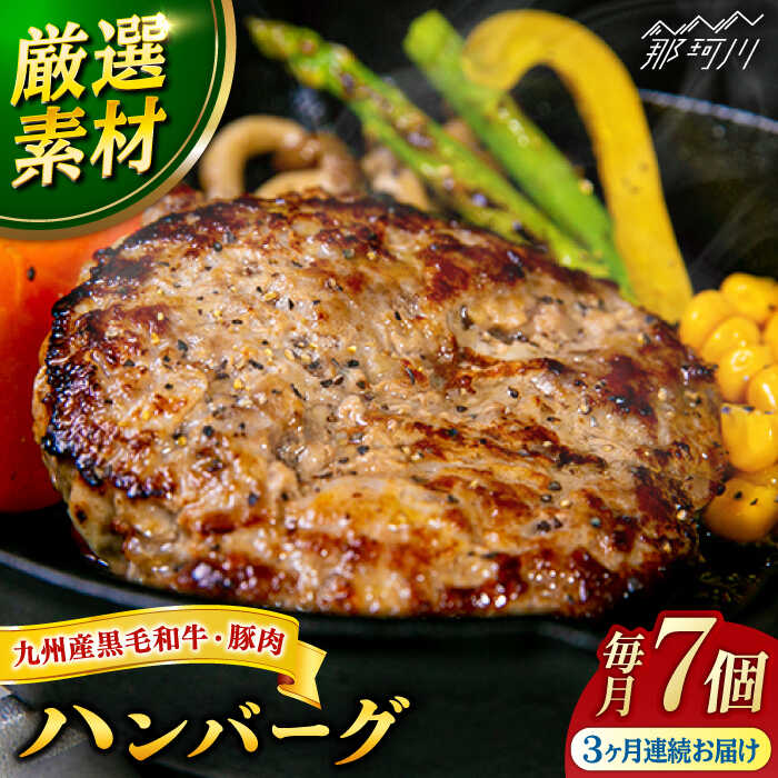 [全3回定期便]九州産 黒毛和牛 豚肉 ハンバーグ 7個セット [なかがわ市場うしじま]那珂川市 定期便 ハンバーガー ハンバーグ キッド 牛肉 肉 パン