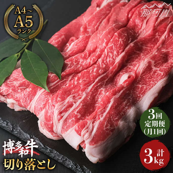 【全3回定期便】大容量！博多和牛 牛肉 切り落とし 1kg（250g×4p）＜肉のくまもと屋＞那珂川市 定期便 牛肉 肉 黒毛和牛 ブランド牛 国産 BBQ バーベキュー [GBI039]