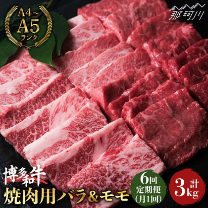 【全6回定期便】博多和牛 牛肉 焼肉 バラ モモ 500g ＜肉のくまもと屋＞那珂川市 定期便 牛肉 肉 黒毛和牛 ブランド牛 国産 BBQ バーベキュー 和牛 焼肉用 九州産 お肉 肉 [GBI042]