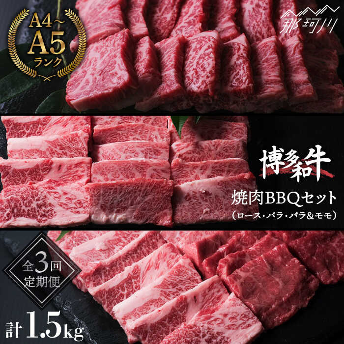 【ふるさと納税】【全3回定期便】博多和牛 牛肉 焼肉 BBQ 定期便＜肉のくまもと屋＞那珂川市 定期便 牛肉 肉 黒毛和牛 ブランド牛 国産 BBQ バーベキュー 和牛 セット もも バラ 定期便 ロース A5ランク[GBI047]