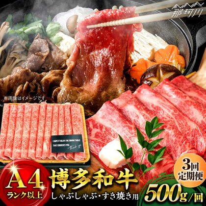 【全3回定期便】博多和牛 牛肉 スライス しゃぶしゃぶ すき焼き 500g＜株式会社MEAT PLUS＞那珂川市 定期便 牛肉 肉 黒毛和牛 ブランド牛 国産 BBQ バーベキュー [GBW022]