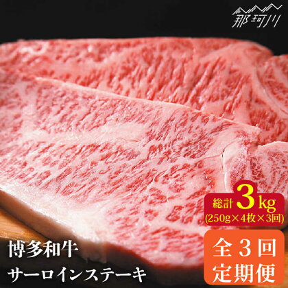 【全3回定期便】博多和牛 牛肉 サーロイン ステーキ 1kg（250g×4枚）＜株式会社MEAT PLUS＞那珂川市 定期便 牛肉 肉 黒毛和牛 ブランド牛 国産 BBQ バーベキュー [GBW037]