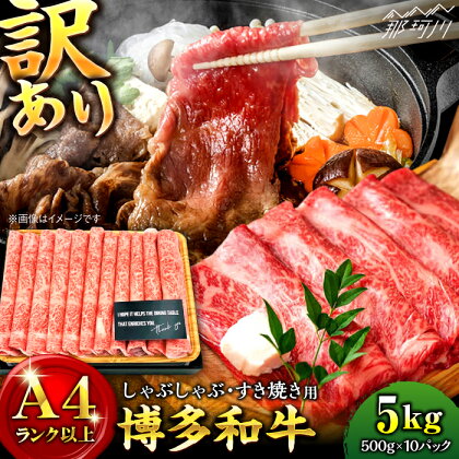 【訳あり】博多和牛 しゃぶしゃぶすき焼き用 5kg （500g×10p）＜株式会社MEAT PLUS＞那珂川市 牛肉 肉 黒毛和牛 ブランド牛 国産 BBQ バーベキュー [GBW051]