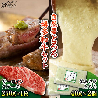 博多和牛 サーロインステーキ（250g×1）×自然薯茎わさびとろろ（40g×2）セット ＜MEATPLUS×自然薯王国＞那珂川市[GBW130]