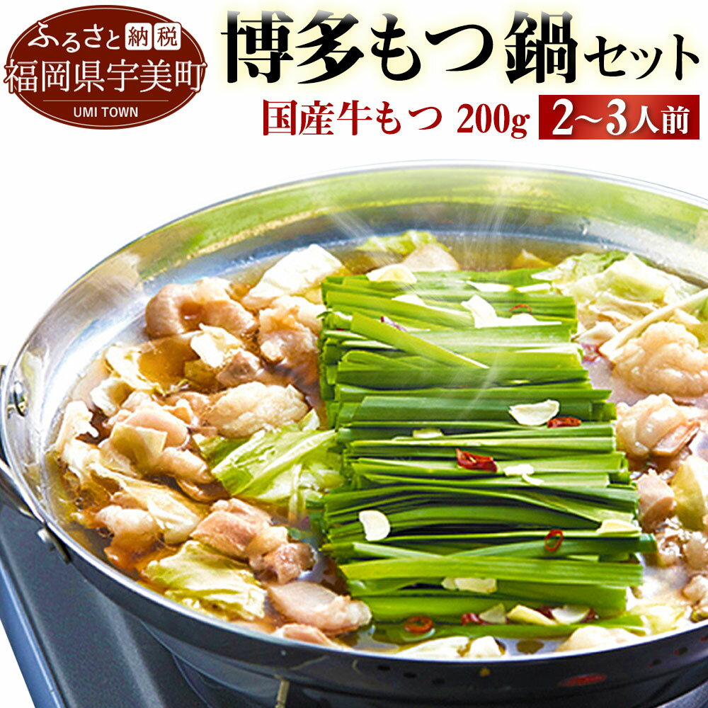 博多牛もつ鍋 A 国産牛もつ200g（2〜3人前）ちゃんぽん麺・濃縮スープ付き 送料無料 福岡 お取り寄せグルメ FZ002