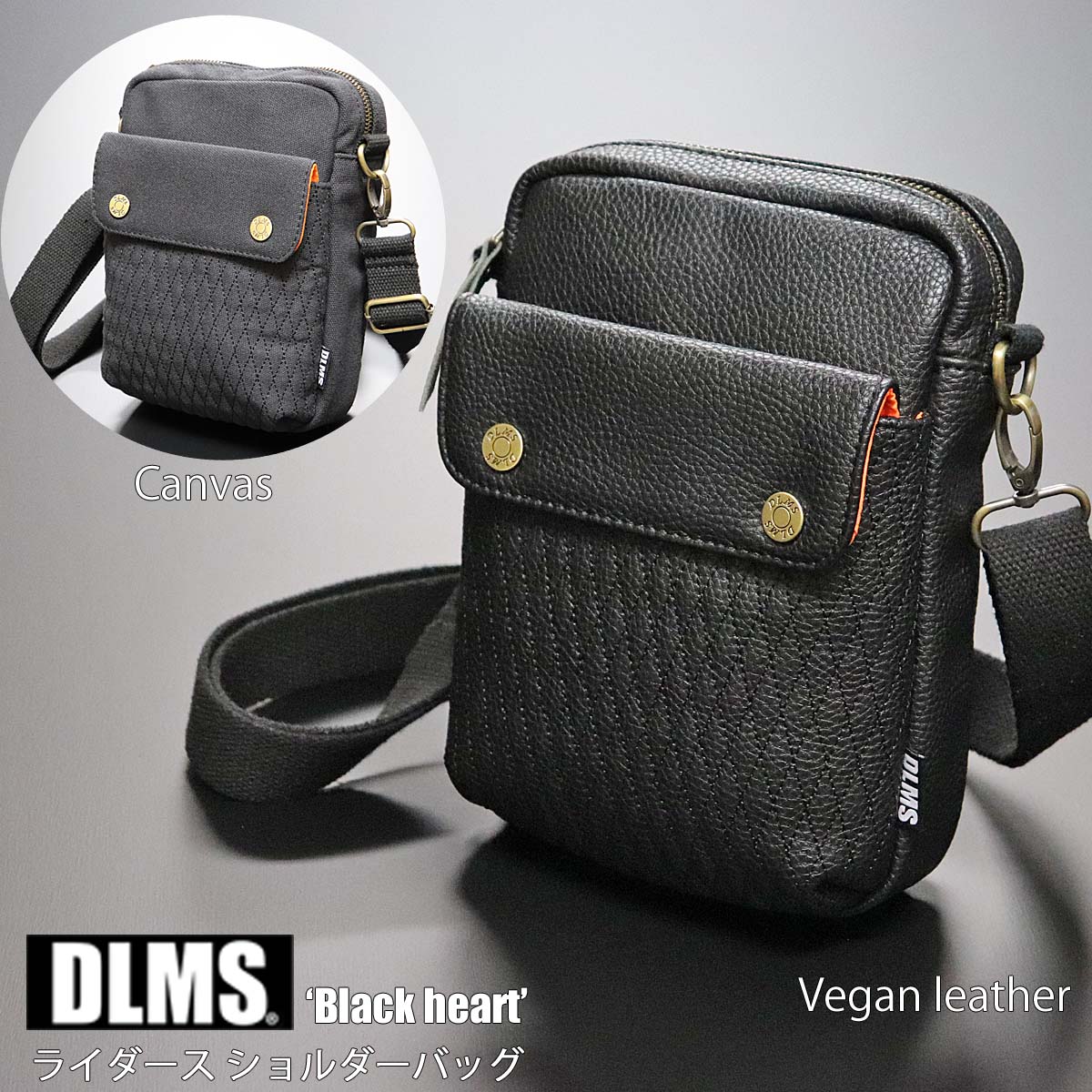 DLMS ミニショルダーバッグ Black heart ショルダー 斜め掛け 斜め掛けバッグ 肩掛け 収納多い 黒 バッグ レザー キャンバス 帆布 ブラック シンプル アウトドア 旅行 通勤 通学 男女兼用 カバン ブランド メンズ レディース カバン 日用品 送料無料
