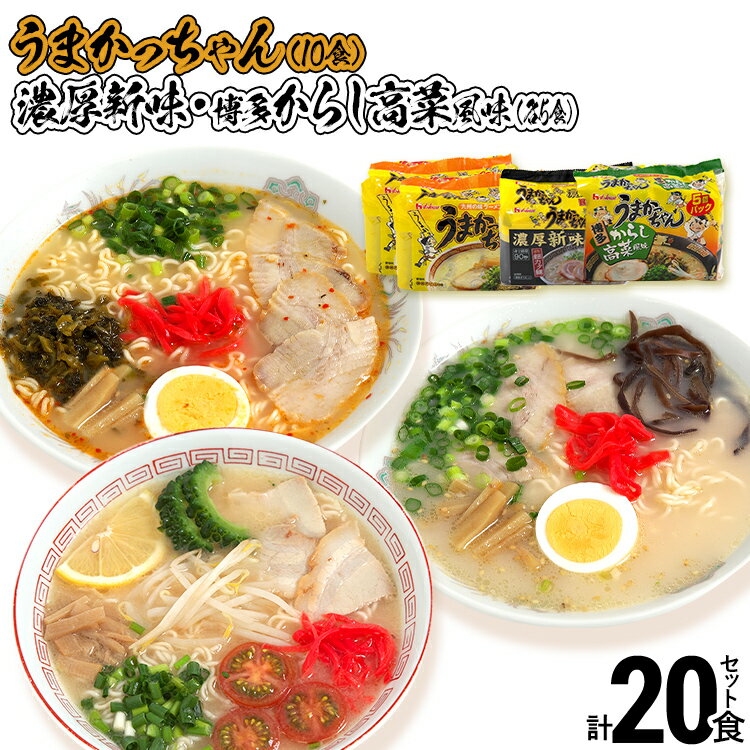 食べ比べ セット うまかっちゃん 豚骨ラーメン 10食 からし高菜風味5食 濃厚新味5食 計20食セット 博多ラーメン 博多らーめん とんこつラーメン ラーメン 豚骨 麺 福岡県 福岡 九州 グルメ お取り寄せ 詰め合わせ 食べくらべ