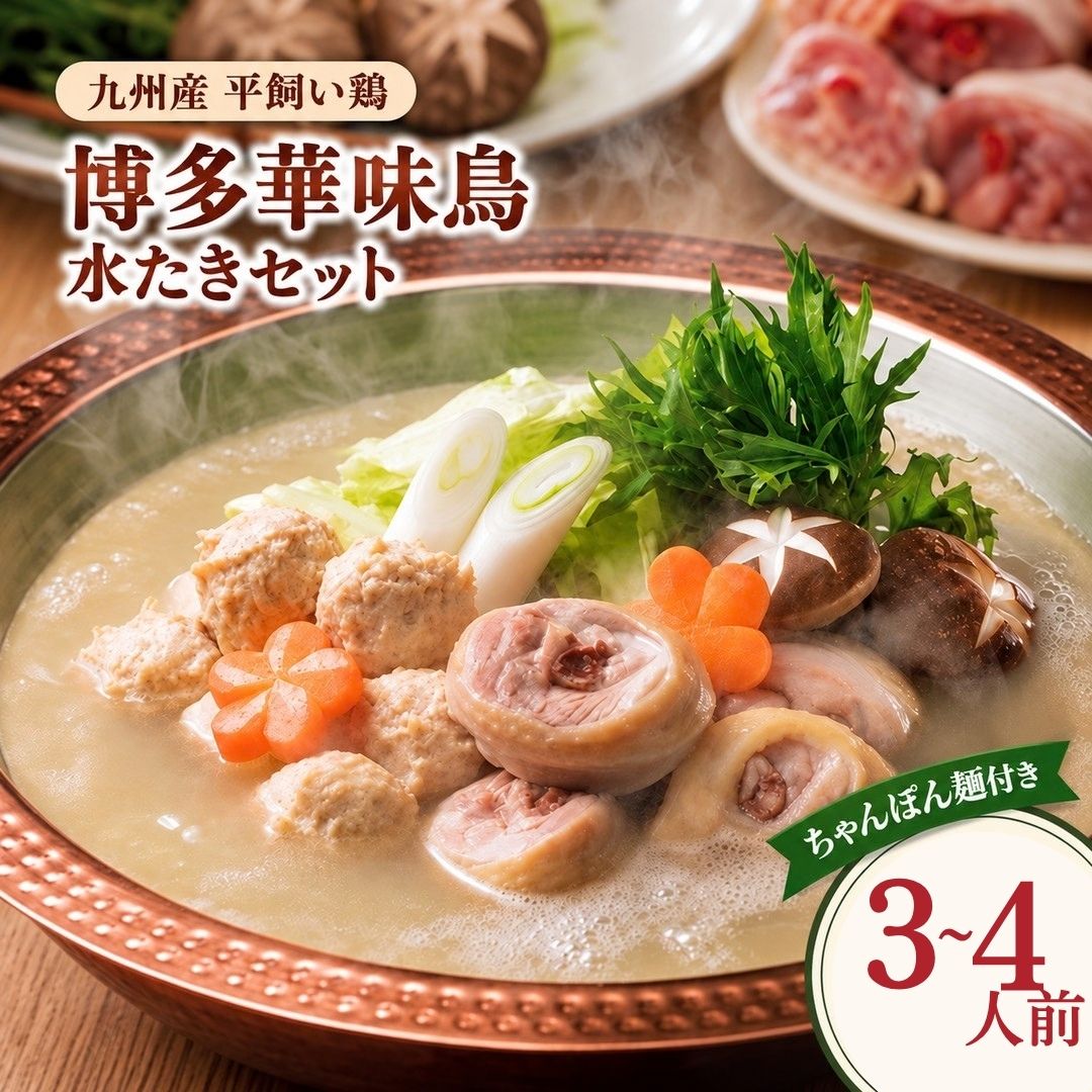 博多華味鳥 水たきセット ちゃんぽん麺付き 3~4人前 | スープ 華味鳥 水炊きセット 水炊き 麺 鍋 冷凍 福岡県 須恵町 トリゼンフーズ