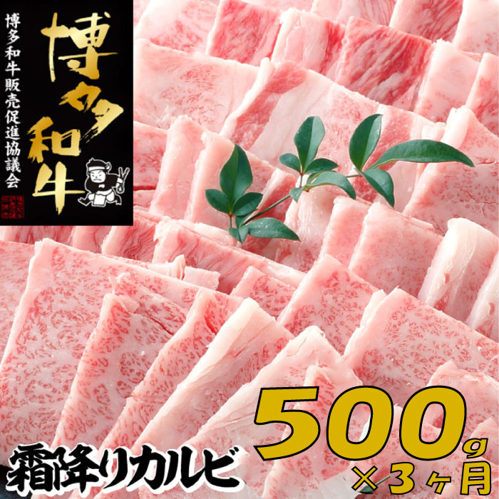 【博多和牛】A4・A5等級こくうま霜降りカルビ焼肉500g×3か月定期便.C149