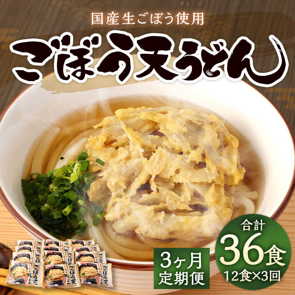 【ふるさと納税】【3回定期便】カトキチ 具付き！ごぼう天うどん 3回合計36食 12袋 12食 国産ごぼう 冷凍うどん 麺類 うどん 定期便 冷凍 送料無料