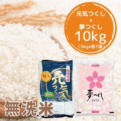 【令和5年産】福岡県産米食べ比べ＜無洗米＞「夢つくし」と「元気つくし」セット　計10kg芦屋町【1384966】