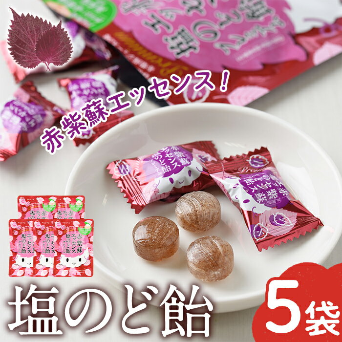 赤紫蘇エッセンス 塩のど飴 プレミアム(5袋) のど飴 のどあめ 飴 お菓子 おやつ 個包装 小分け 常温 常温保存 アウトドア 熱中症対策 塩飴[パルセイユ]
