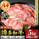 【ふるさと納税】<訳アリ>【A4~A5】博多和牛しゃぶしゃぶすき焼き用(計5kg・500g×10P) 国産 九州産 福岡県産 牛肉 和牛 黒毛和牛 すきやき スキヤキ お肉 肩ロース 肩バラ モモ肉【MEAT PLUS】