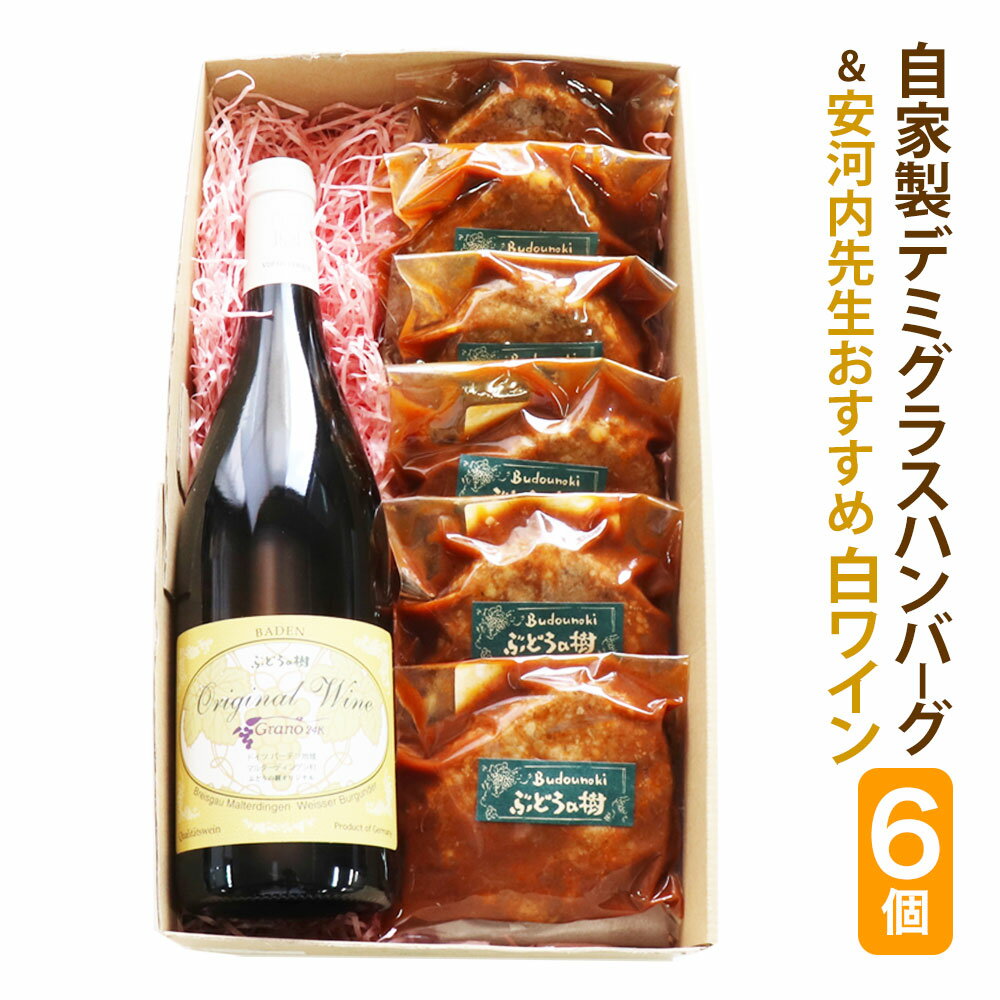 【ふるさと納税】ぶどうの樹 自家製 ハンバーグ (6個) 合計900g 150g×6個 安河内先生おすすめ 白ワイン 750ml セット 肉 加工品 加工肉 惣菜 ピノ・ブラン種 ワイン お酒 アルコール飲料 食品 詰め合わせ 冷蔵 九州産 福岡県 岡垣町 送料無料