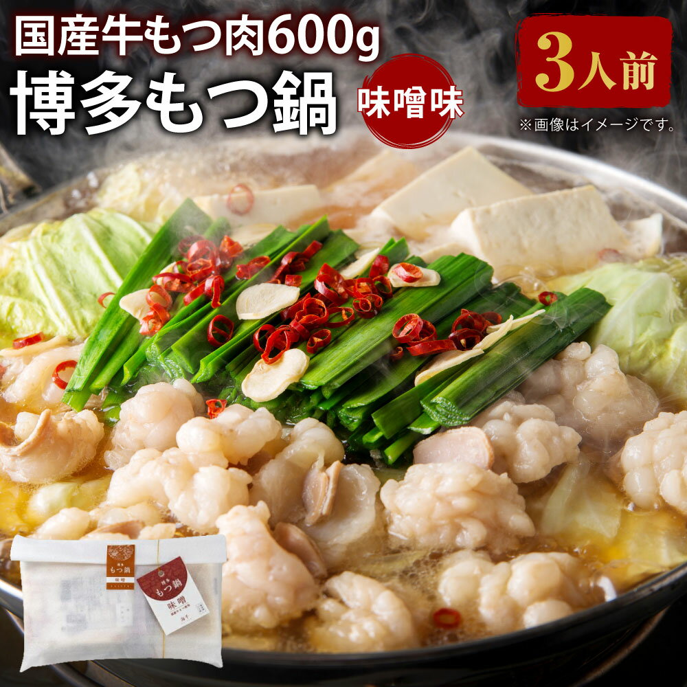 もつ肉2倍 博多もつ鍋 味噌味 3人前 もつ600g ホルモン鍋 牛モツ鍋 モツ鍋 鍋 牛もつ スープ ちゃんぽん麺 ホルモン 小腸 味噌 みそ 九州 国産 福岡 冷凍 送料無料