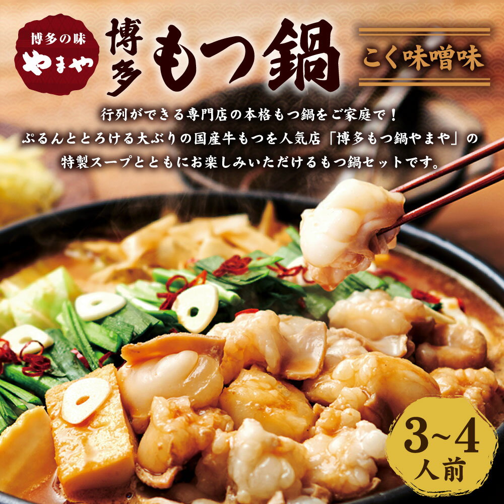 【ふるさと納税】やまや 博多もつ鍋 こく味噌味 3～4人前 もつ鍋 モツ鍋 鍋 味噌 国産牛 牛もつ モツ ホルモン スープ チャンポン麺 グルメ 遠賀町 福岡県 冷凍 送料無料