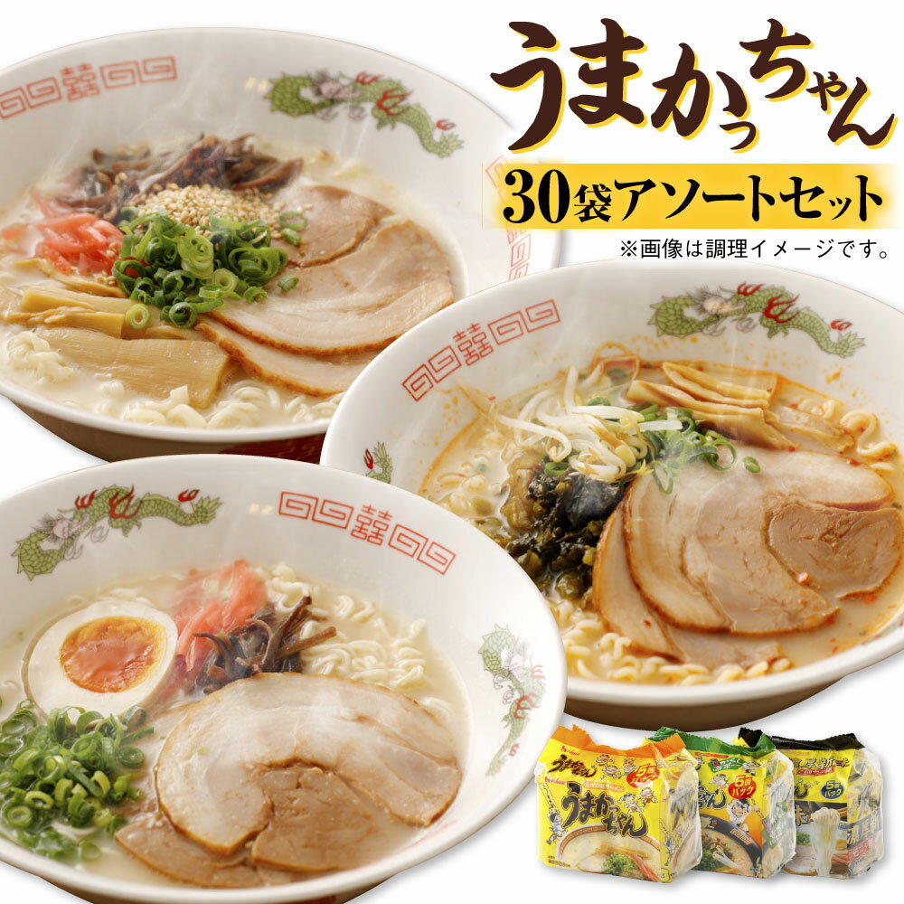 【ふるさと納税】うまかっちゃん 30袋 アソートセット 3種 各10袋 詰め合わせ 博多からし高菜風味 濃厚新味 うまかっちゃん 豚骨 ラーメン 博多ラーメン 拉麺 インスタント 袋ラーメン 即席麺 九州 福岡県 送料無料のサムネイル