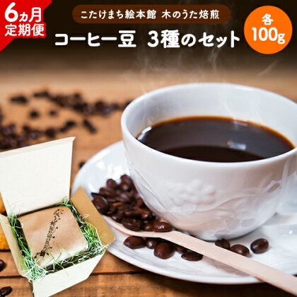 【6ヶ月定期便】コーヒー豆3種のセット 各100g(豆) 計300g 旬のおすすめ豆 エチオピア・モカ オリジナルブレンド 送料無料 こたけまち絵本館木のうた《お申込み月の翌月から出荷開始》