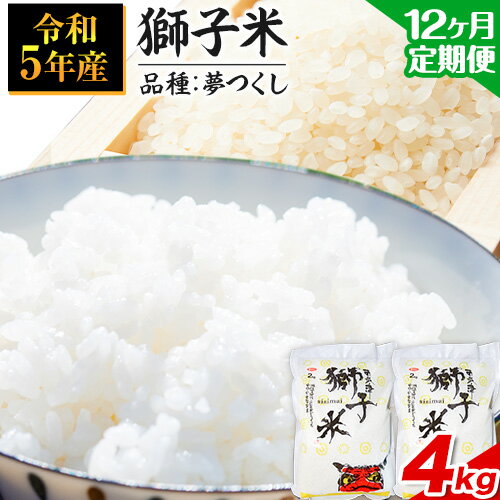 【ふるさと納税】【12ヶ月定期便】令和5年産 特別栽培米 獅子米（品種：夢つくし） 精米 4kg(2kg×2袋) 白米 精米 株式会社コモリファーム《お申込み月の翌月から出荷開始》減農薬・減化学肥料栽培　合計48kgお届け