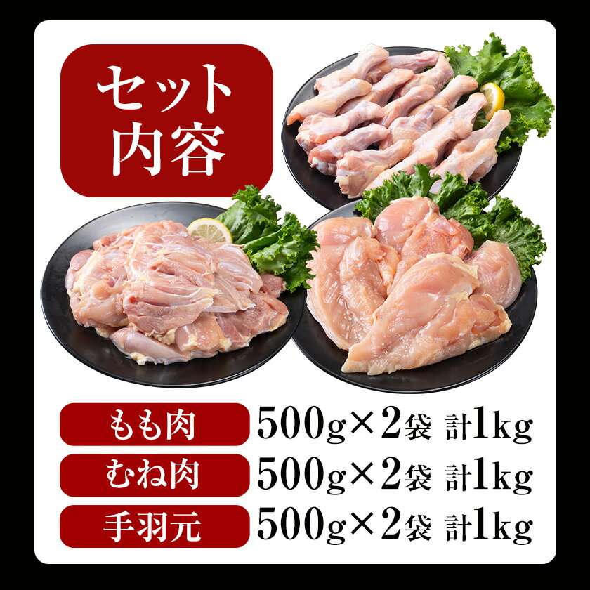 【ふるさと納税】はかた一番どり バラエティセット もも肉 むね肉 手羽元 計 3kg 《30日以内に出荷予定予定(土日祝除く)》福岡県 鞍手郡 鞍手町 大容量 鶏肉 鳥肉 冷凍 送料無料 株式会社あらい 鶏モモ肉 鶏むね肉 鳥 鶏