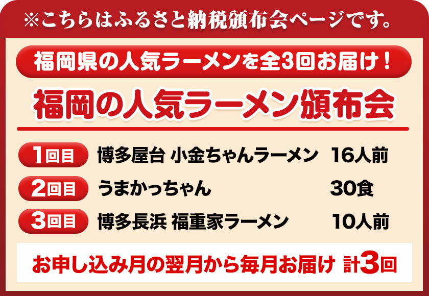【ふるさと納税】福岡県を満喫 人気ラーメン頒布会 全3回《お申込み月の翌月から出荷開始》豚骨ラーメン とんこつラーメン 博多 長浜 小金ちゃんラーメン うまかっちゃん 福重家ラーメン 定期便 株式会社フーデリジェンス 株式会社JSE