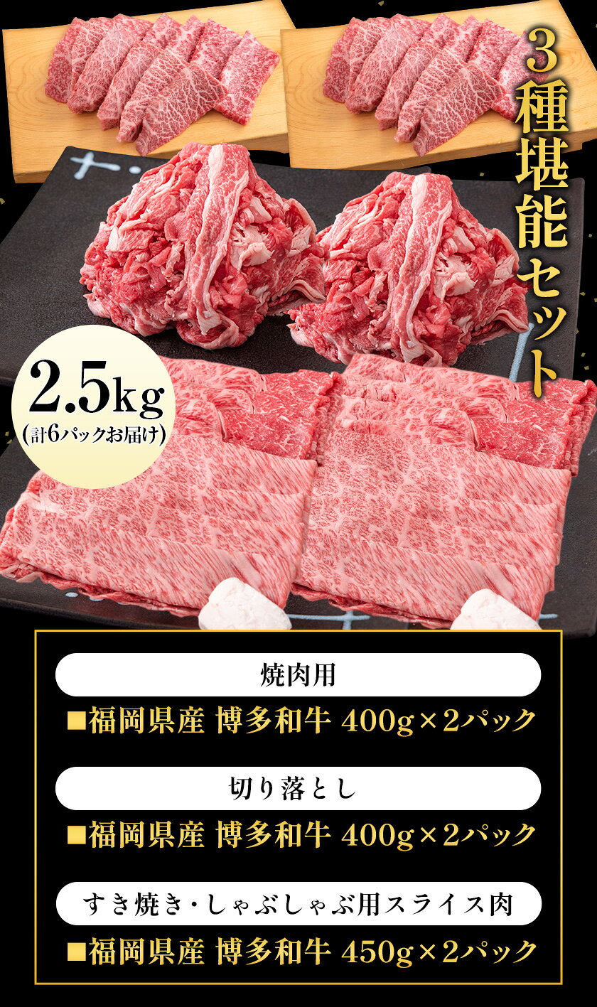 【ふるさと納税】博多和牛 3種堪能セット 2.5kg 計6パック 株式会社エム・ケイ食品《《30日以内に出荷予定(土日祝除く)》》