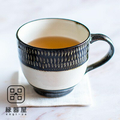 小石原焼 カネハ窯 飛び鉋モーニングカップ(黒×白ツヤ)