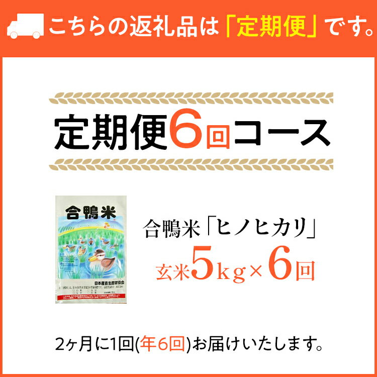【ふるさと納税】【先行予約】 令和8年産 合鴨米「ヒノヒカリ」（玄米・5kg）定期便6回コース 数量限定 ※令和8年10月スタートの定期便 BI04