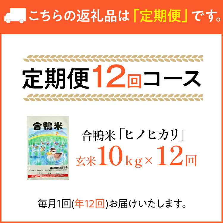 【ふるさと納税】【先行予約】 令和8年産 合鴨米「ヒノヒカリ」（玄米・10kg）定期便12回コース 数量限定 ※令和8年10月スタートの定期便 BI07