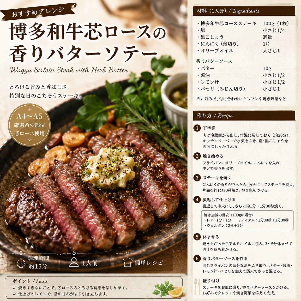 【ふるさと納税】この味プレミアム！【A4～A5】【厳選希少部位】博多和牛芯ロースステーキ 100～500g | 牛肉 ブランド牛 国産 和牛 福岡 博多 ステーキ BBQ CP061 f405221-oki-10003468 福岡県大木町 サンプル画像3